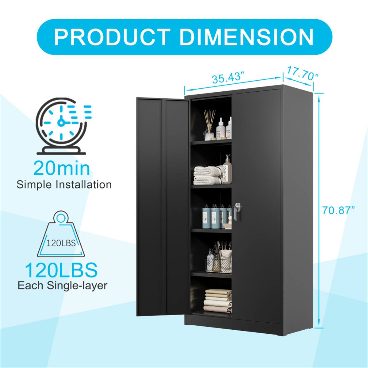 PRODUCT DIMENSION  
35.43" x 17.70" x 70.87"  
20min Simple Installation  
120LBS Each Single-layer
