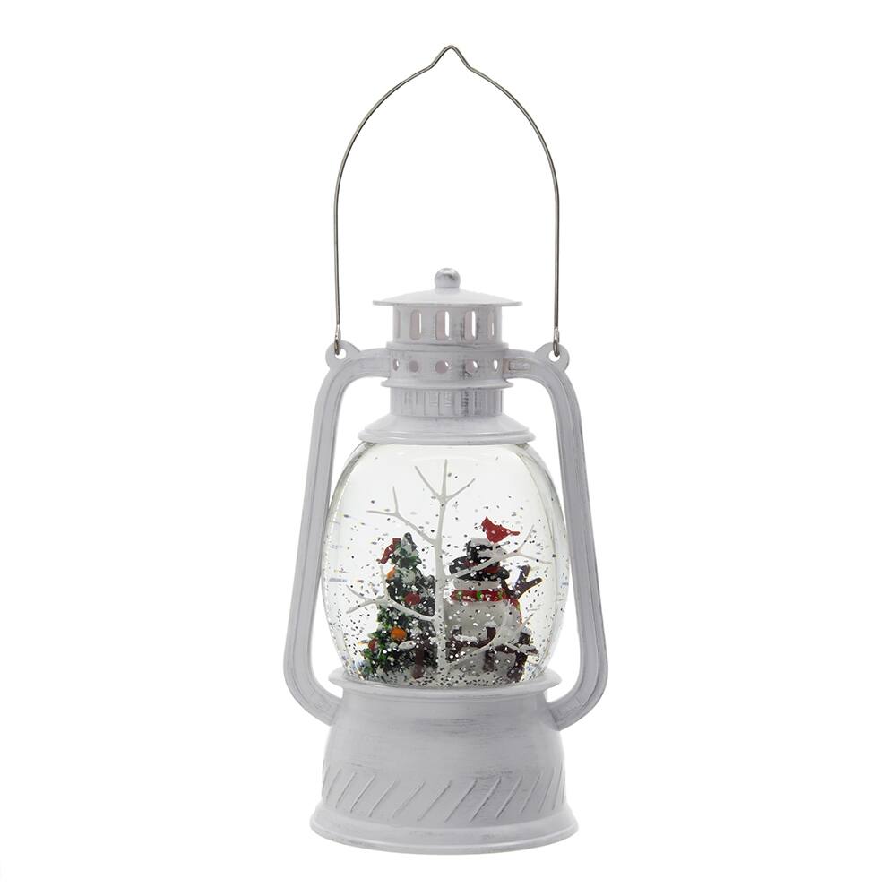 Left. Dexmalle - Dexmalle-Christmas Plastic/Resin Lantern With Snowman & Tree Led/Water Spinning/6 Hours Timer-White - White.