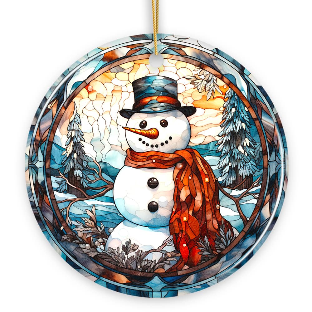 OrnamentallyYou - Elegant Snowman Stained Glass Themed Ceramic Christmas Ornament - Multi-colored