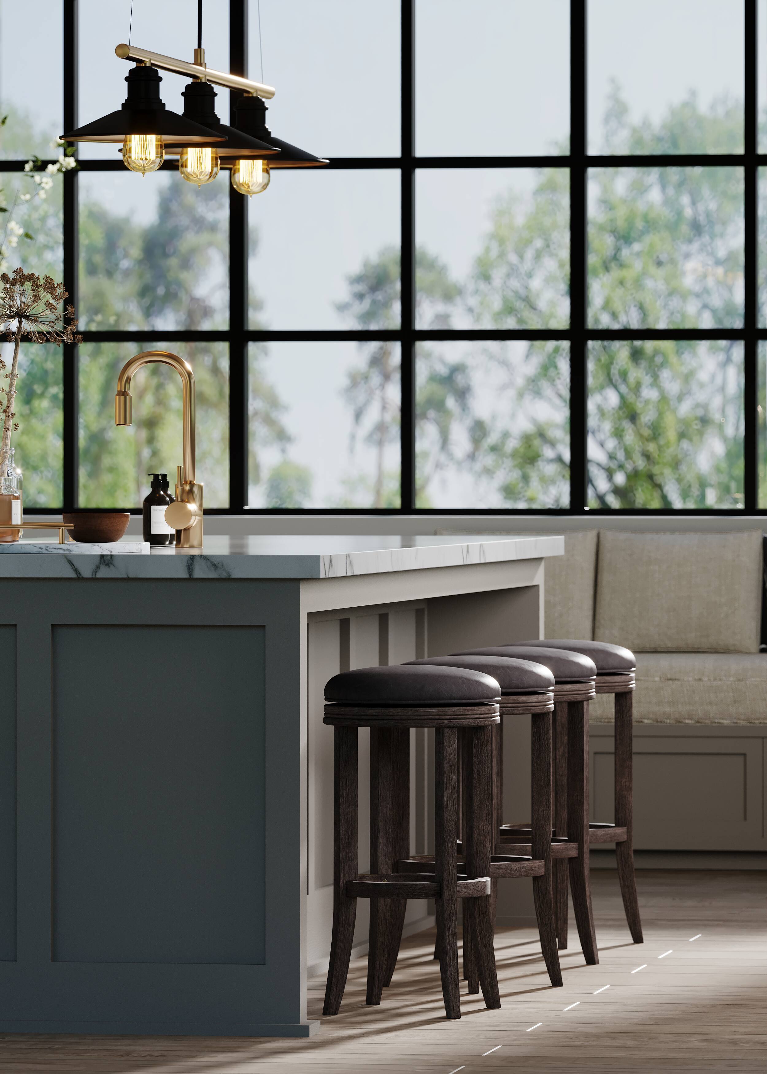 Angle. Maven Lane - 31" Eva Bar Stool in Reclaimed Oak Finish with Vegan Leather - Reclaimed Oak.