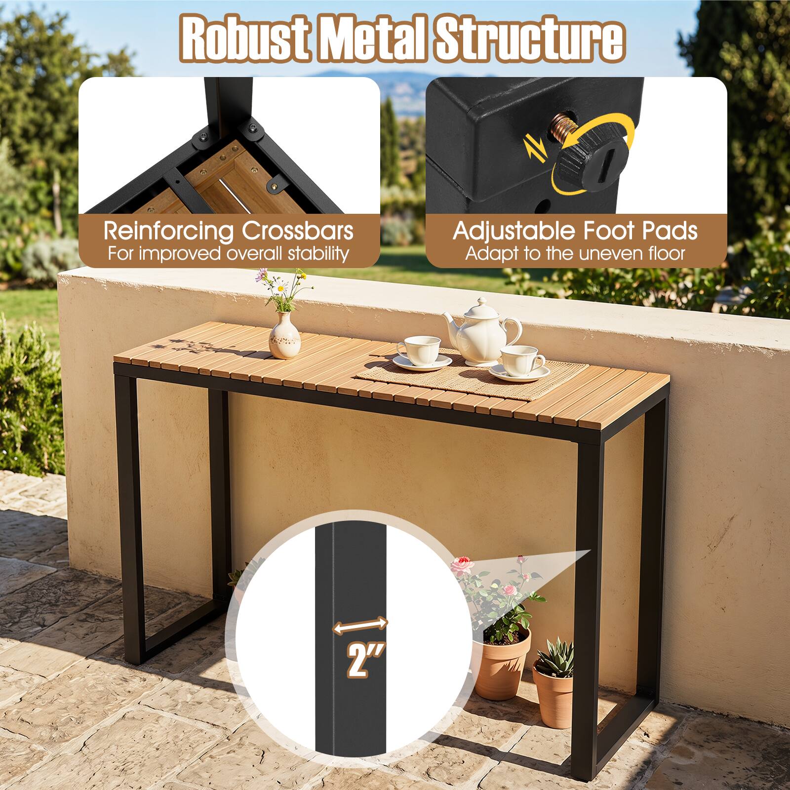 Robust Metal Structure

Reinforcing Crossbars
For improved overall stability

Adjustable Foot Pads
Adapt to the uneven floor

2"
