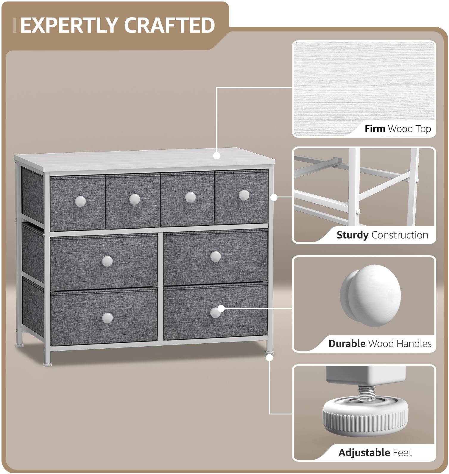 EXPERTLY CRAFTED

- Firm Wood Top
- Sturdy Construction
- Durable Wood Handles
- Adjustable Feet