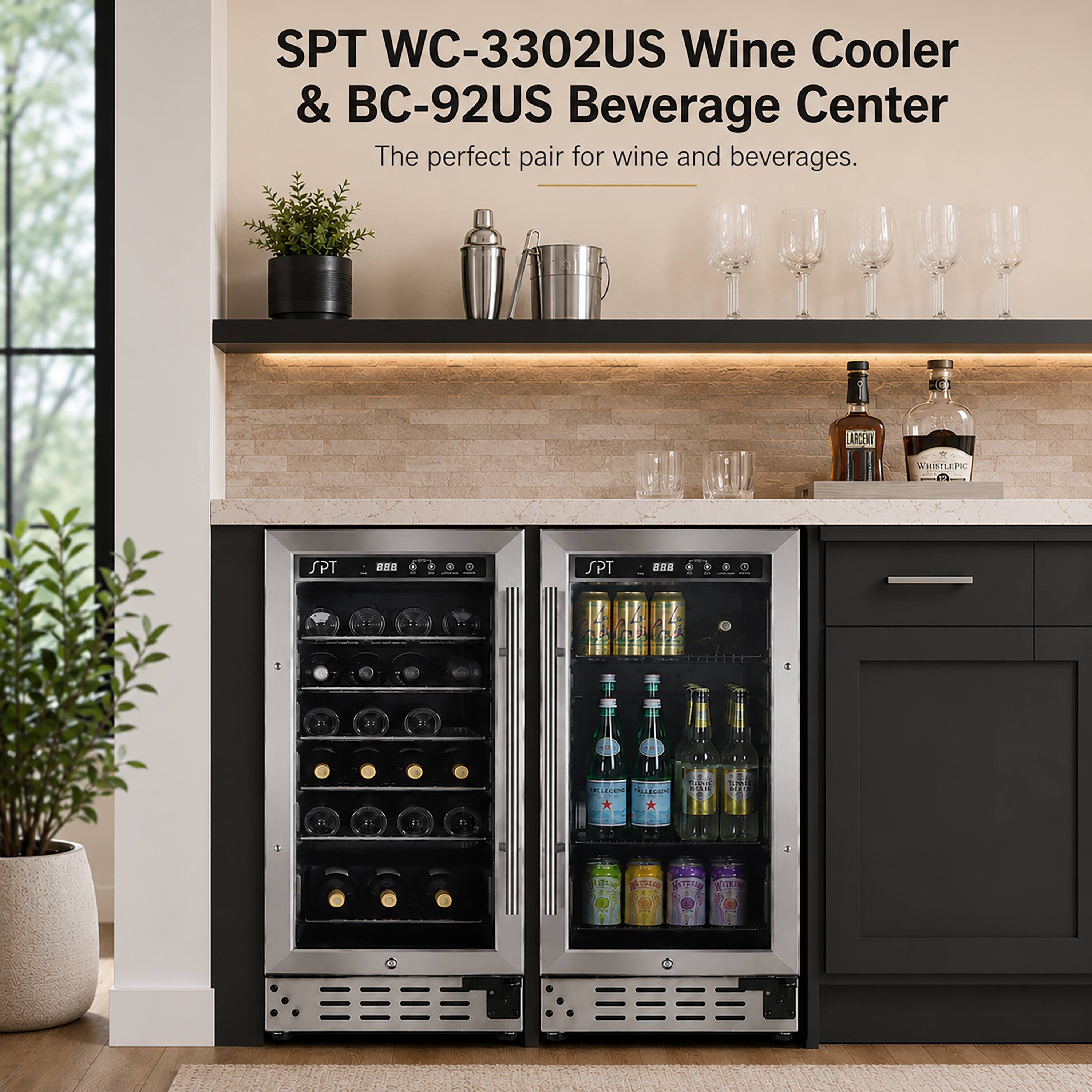 SPT WC-3302US Wine Cooler & BC-92US Beverage Center  
The perfect pair for wine and beverages.