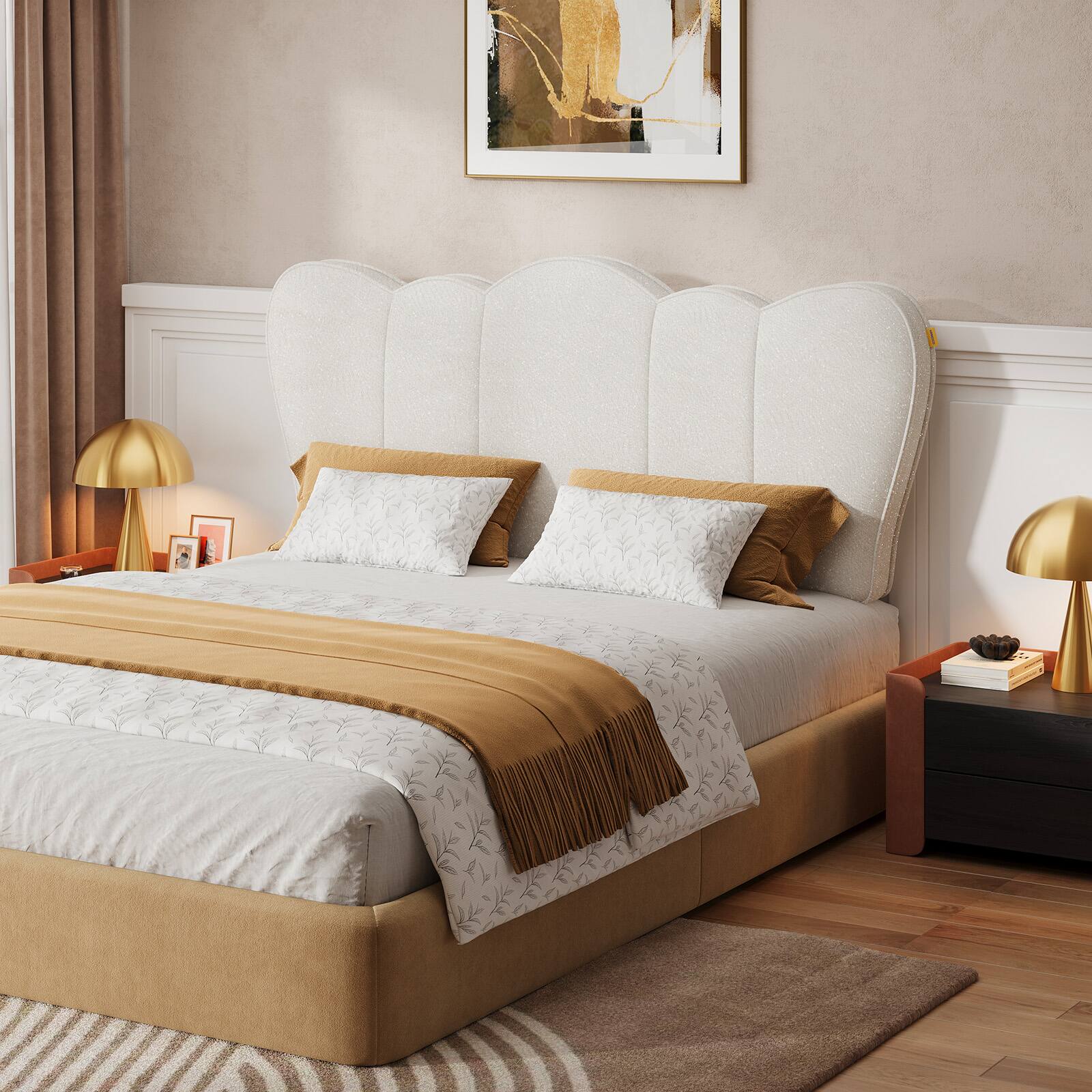 Alt View 2. Pinmoco - Upholstered Headboard Ergonomic Fabric Headboard Suitable for 8-14 inch Mattress - Ivory.