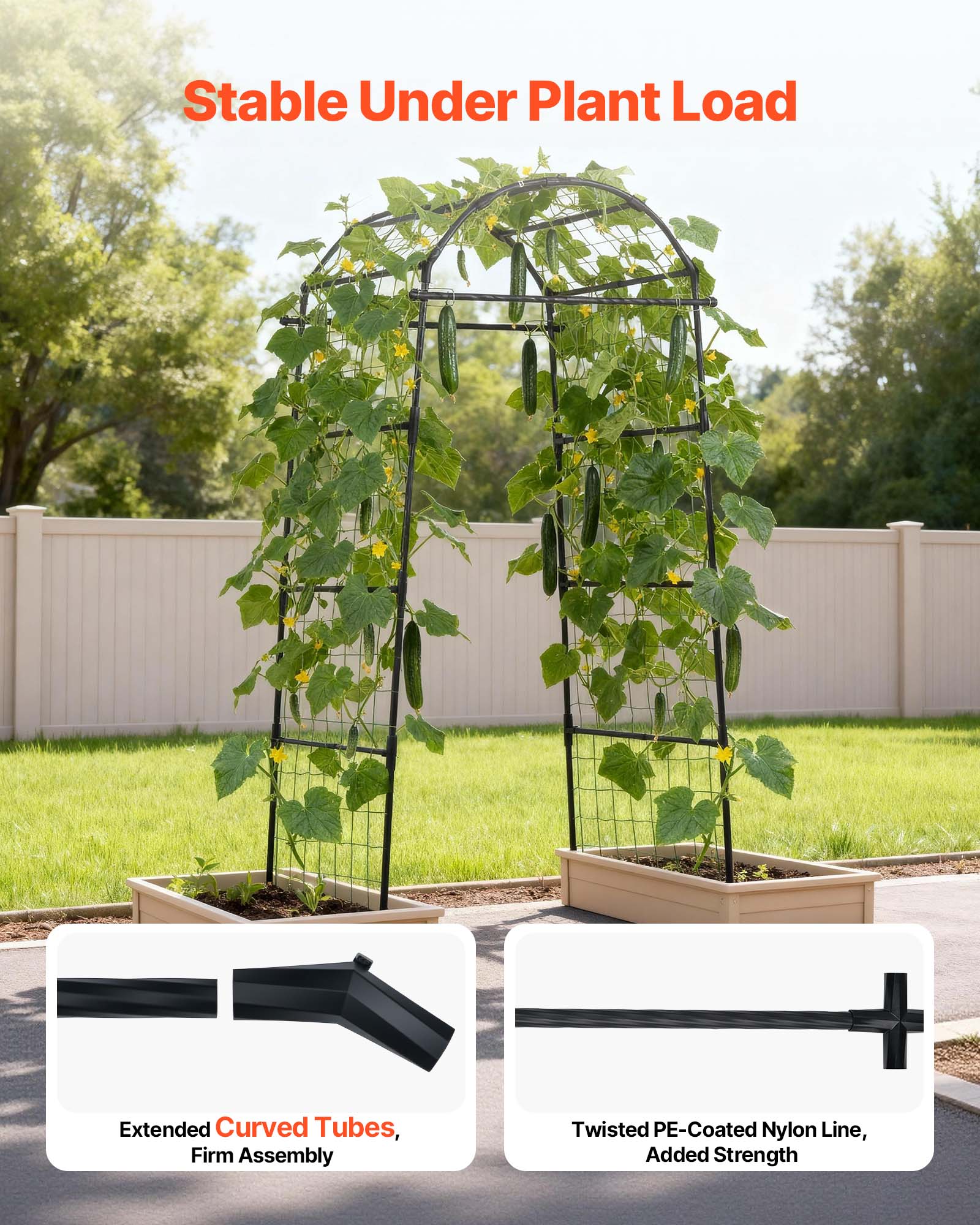 Stable Under Plant Load

Extended Curved Tubes, Firm Assembly

Twisted PE-Coated Nylon Line, Added Strength