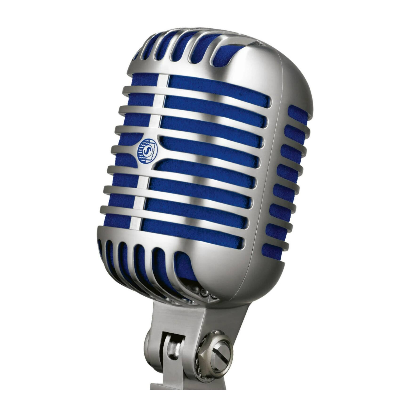 Left. Shure - Shure Deluxe Supercardioid Vocal Chrome-Plated Vibrant Blue Foam Microphone.