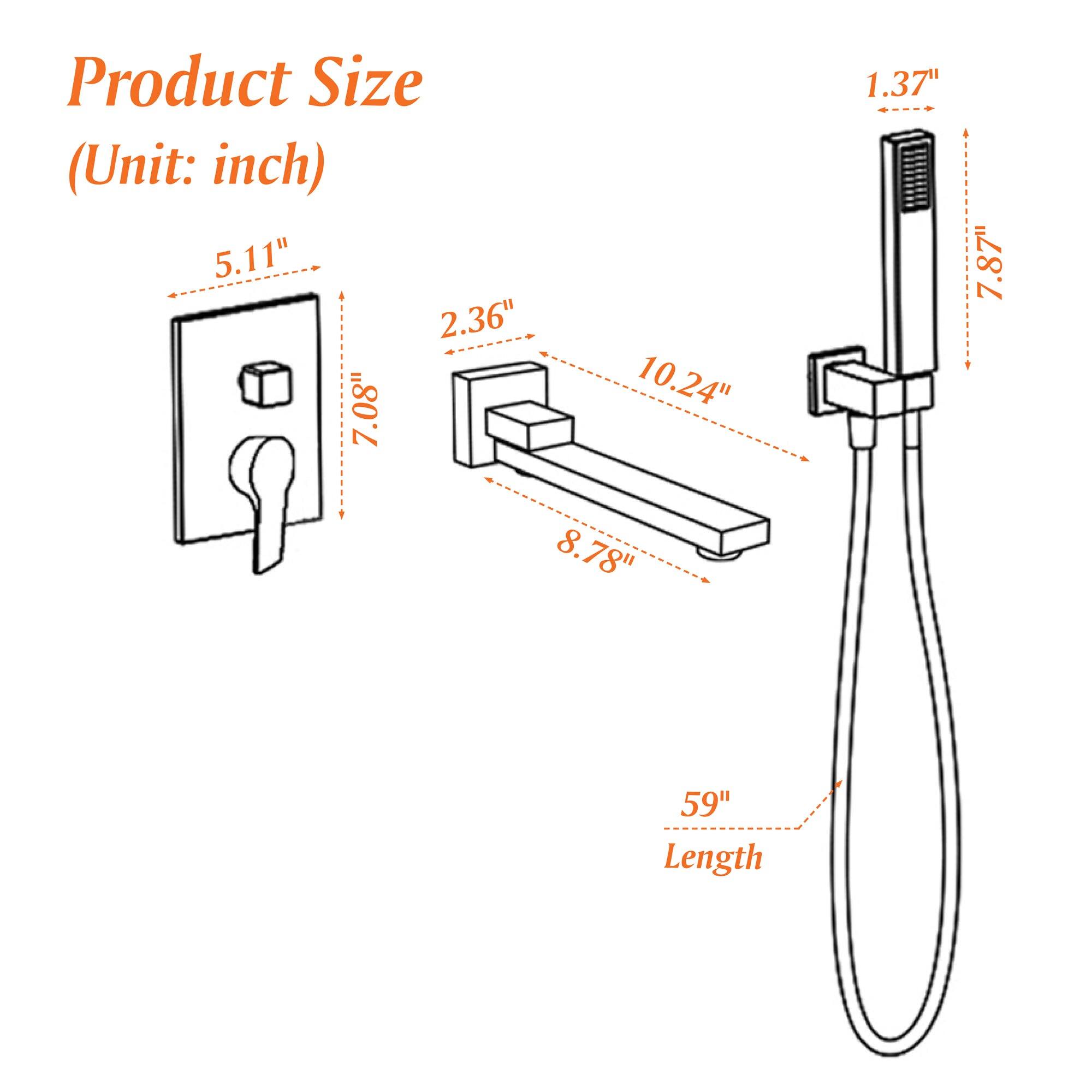Product Size (Unit: inch)

- 5.11"
- 2.36"
- 10.24"
- 8.78"
- 1.37"
- 7.87"
- 59" Length