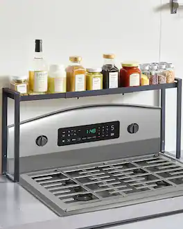 VEVOR - Over the Stove Shelf, Adjustable 27-33Inch Spice Organizer, 4 Level Expandable Height Spice Rack for Kitchen Stove Top - Black