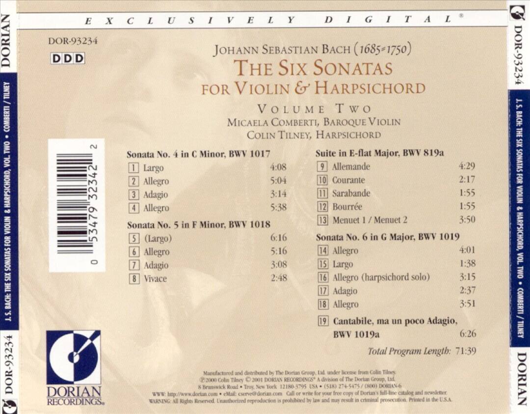 Back. J.S. Bach: The Six Sonatas for Violin & Harpsichord, Vol. 2 [CD].