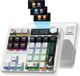Womier - SK30 Mechanical Numpad, Mini Keyboard,Macro Software RGB Number Pad Hotswap with Screen & Knob for Mac Windows - White