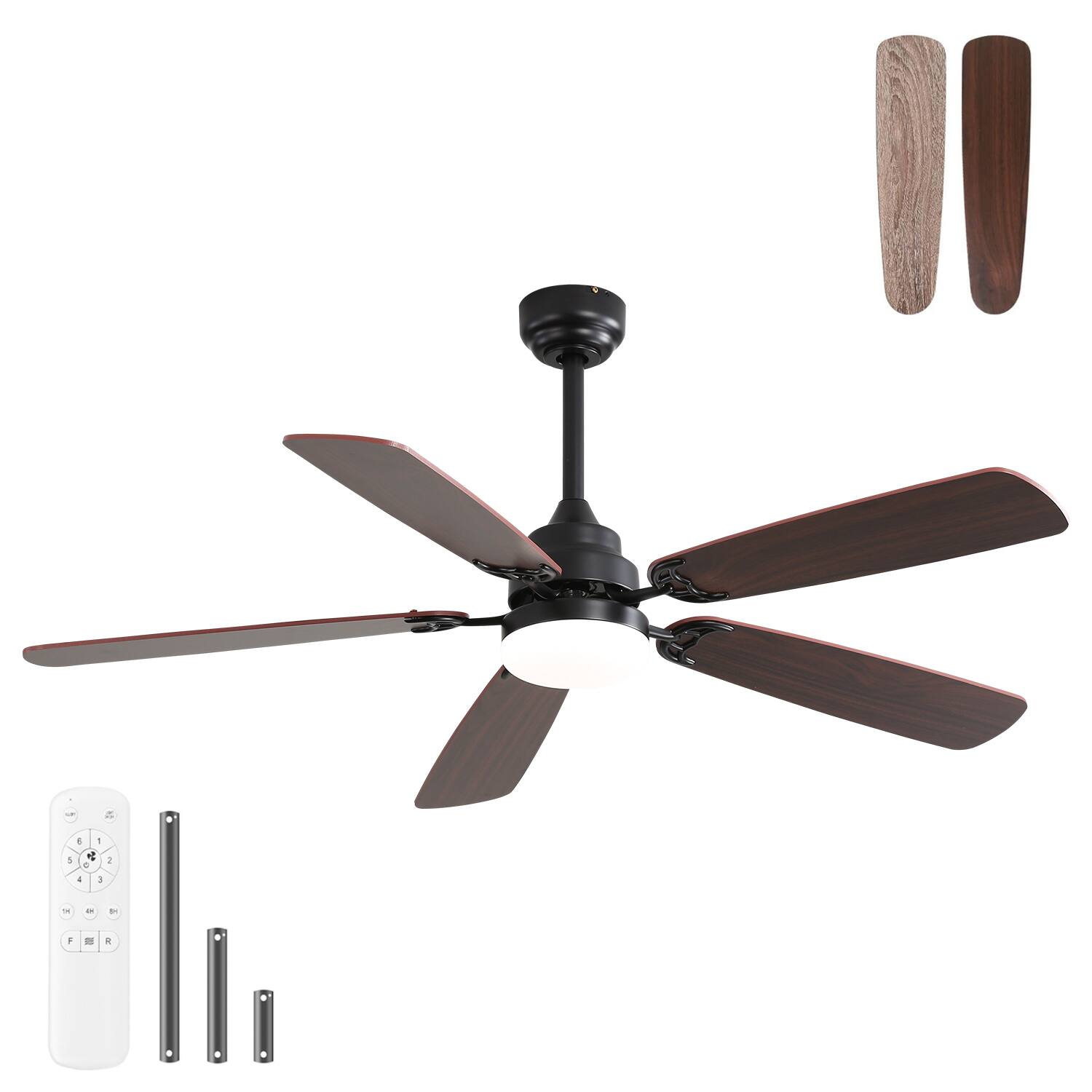 Alt View 1. Bestier - 52inch Ceiling Fan with LED Light, 6 Speed Wind, 5-Blade Silent DC Motor Ceiling Fan, Brown+Grey - Brown+Grey.