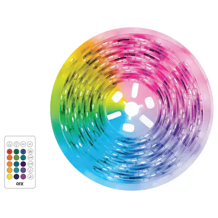 Front. QFX - 15' Multicolor sound activated LED Light Strip - White.