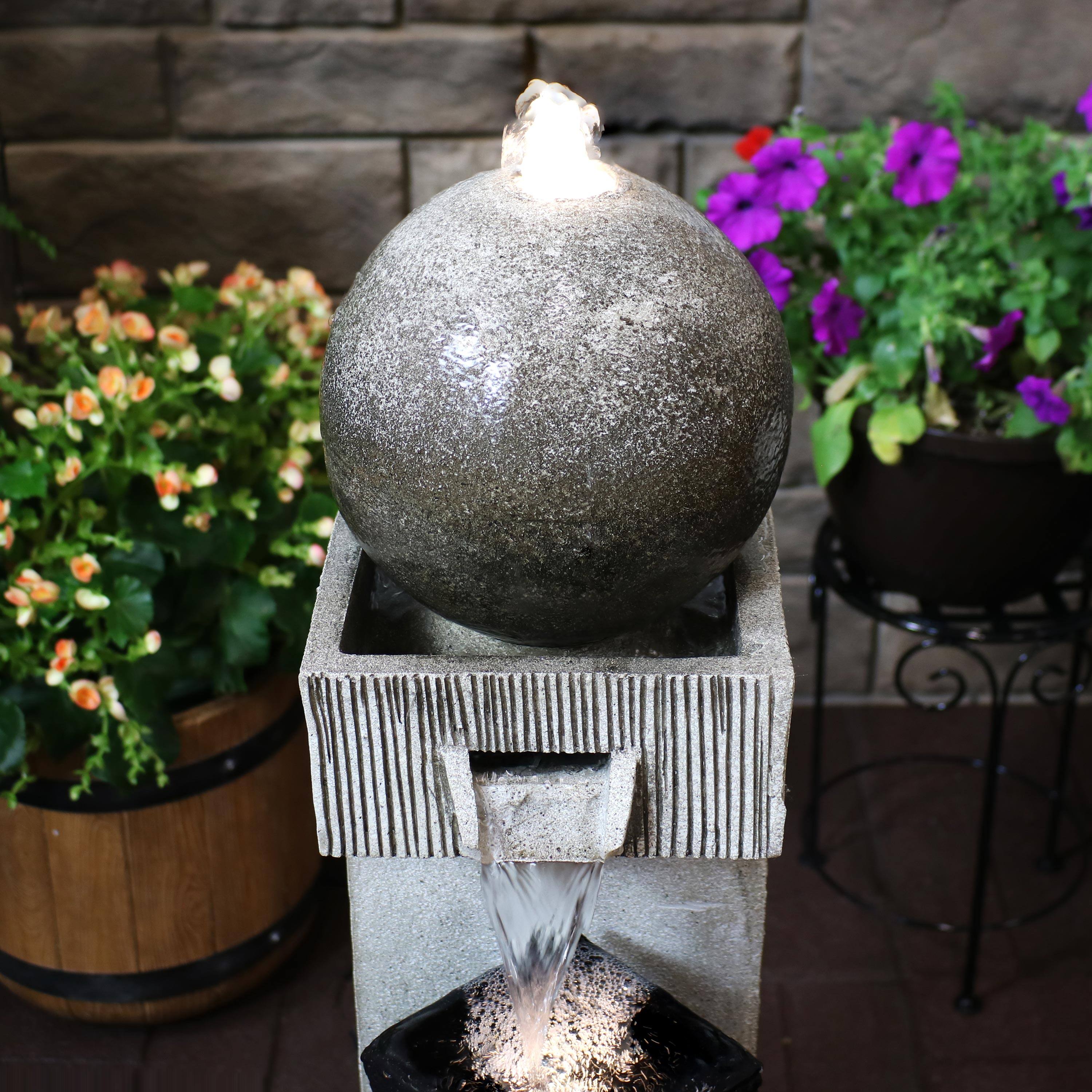 Alt View 5. Sunnydaze - Modern Artistry Outdoor Water Fountain with LED Lights - 35 in - Grey.