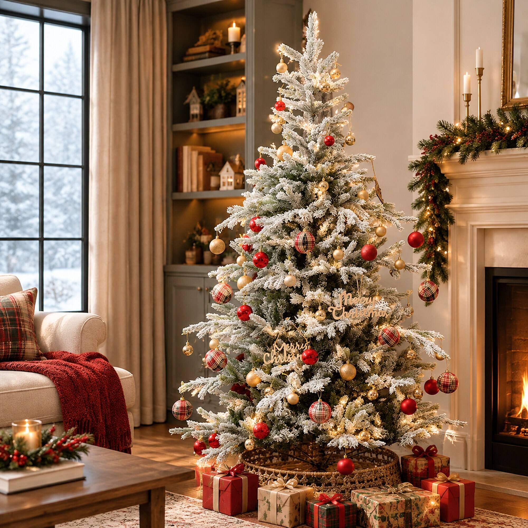 RYHNUYNE 6 Ft Frosted Artificial Christmas Tree With Realistic Branches ...