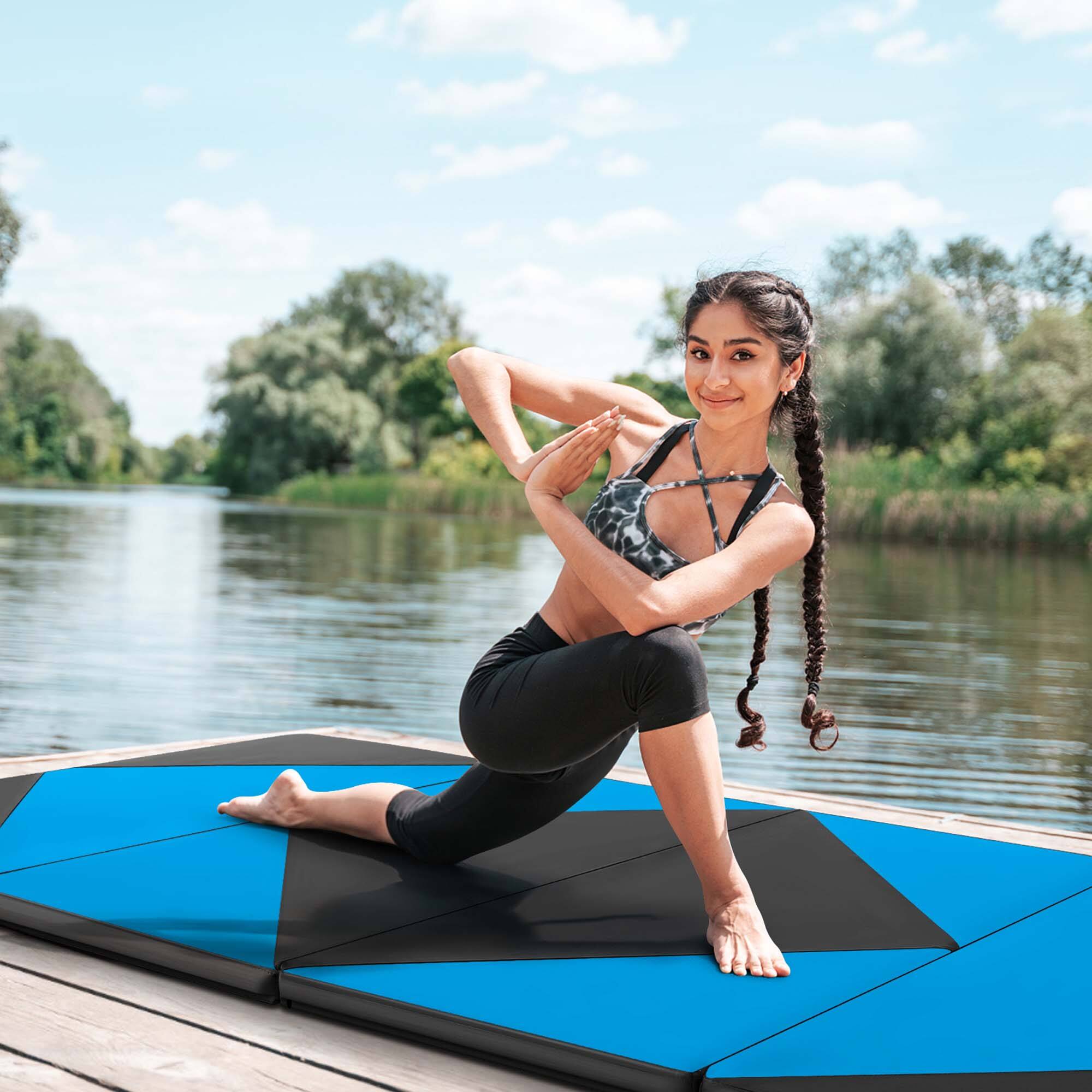 Alt View 1. Costway - Costway Folding Gymnastics Mat 8' x 4' x 2" PU Leather Tumbling Exercise Mat Yoga Gym - Blue,Black.