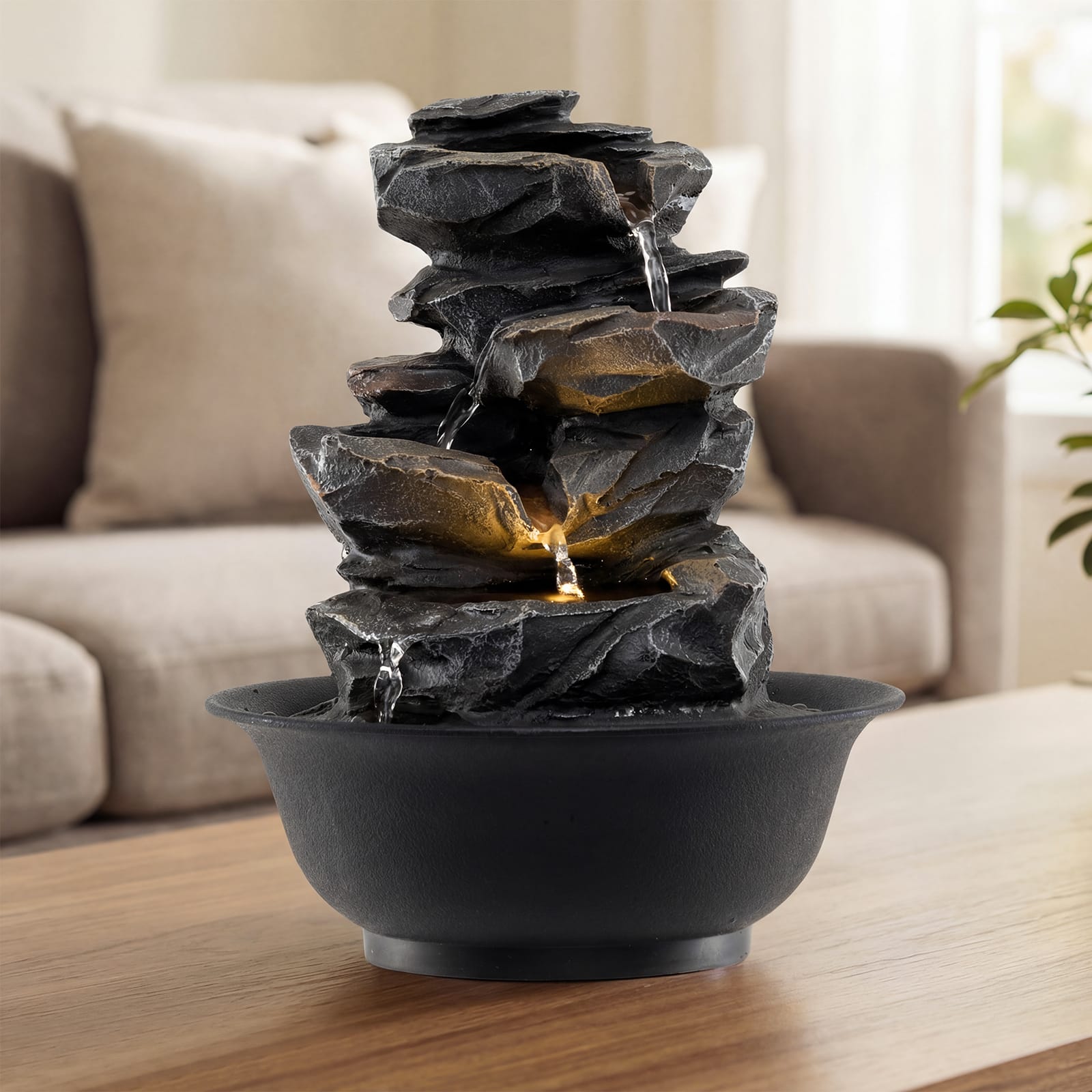 Gymax Tabletop Water Fountain w/LED Light Pump & Adjustable Flow