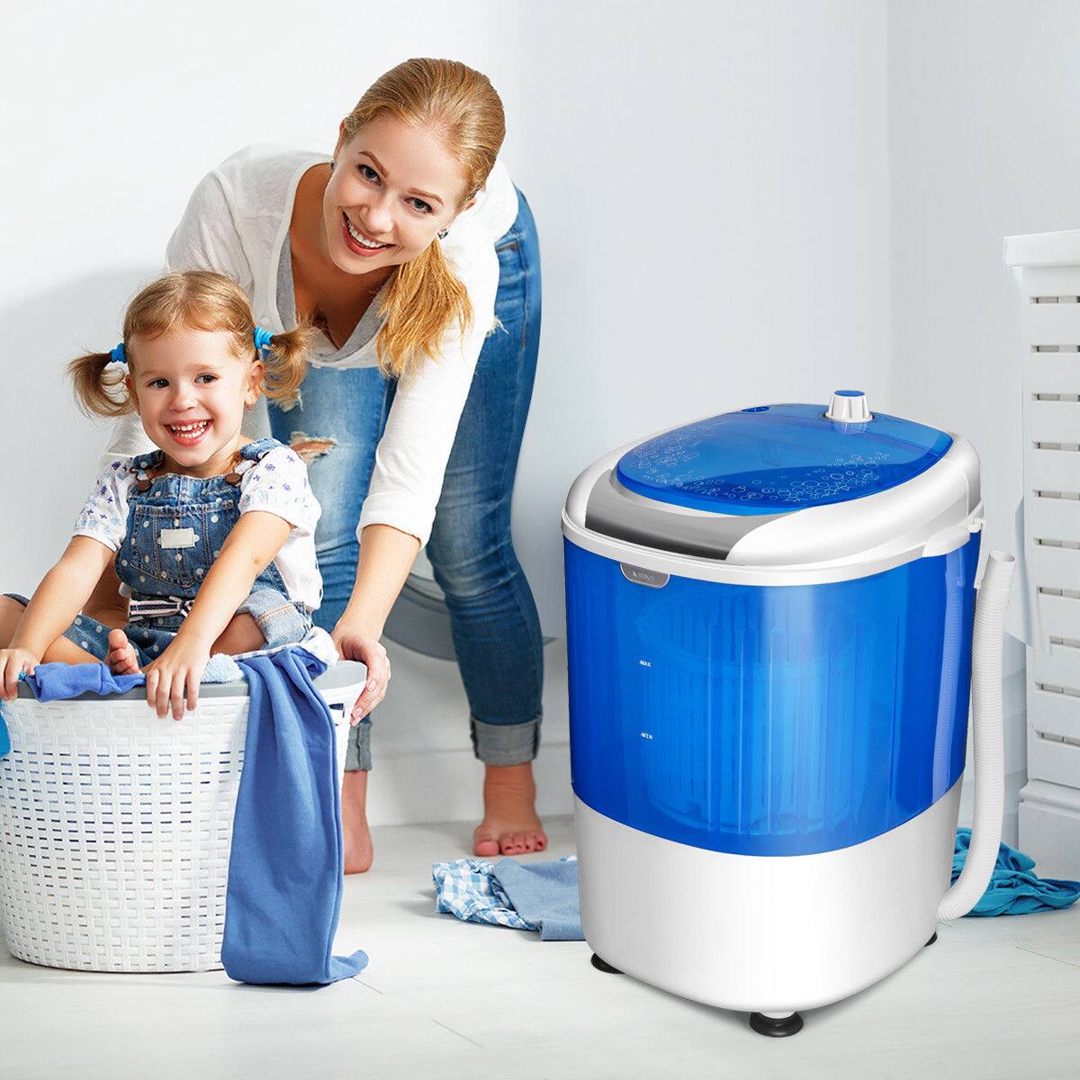 Angle. Costway - 5.5 lb. Portable Mini Compact Washing Machine Electric Laundry Spin Washer Dryer - Blue and White.