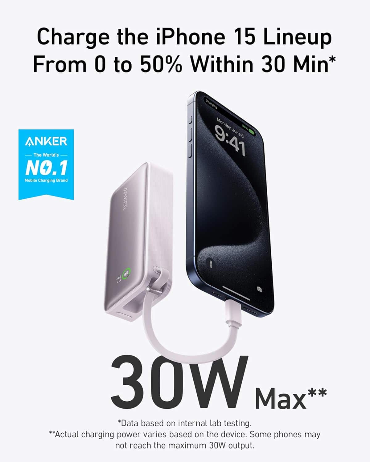 Anker Nano 10,000mAh Portable Power Bank with Built in USB C Cable