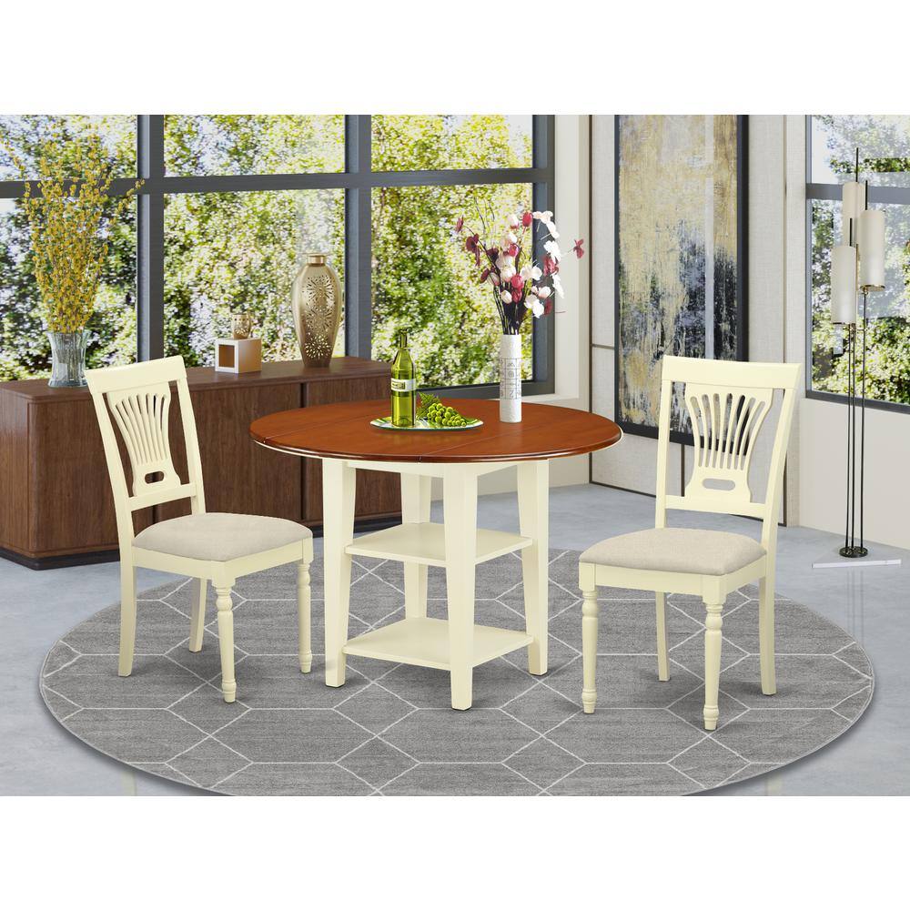 Left. East West Furniture - Dining Room Set Buttermilk & Cherry - Brown.
