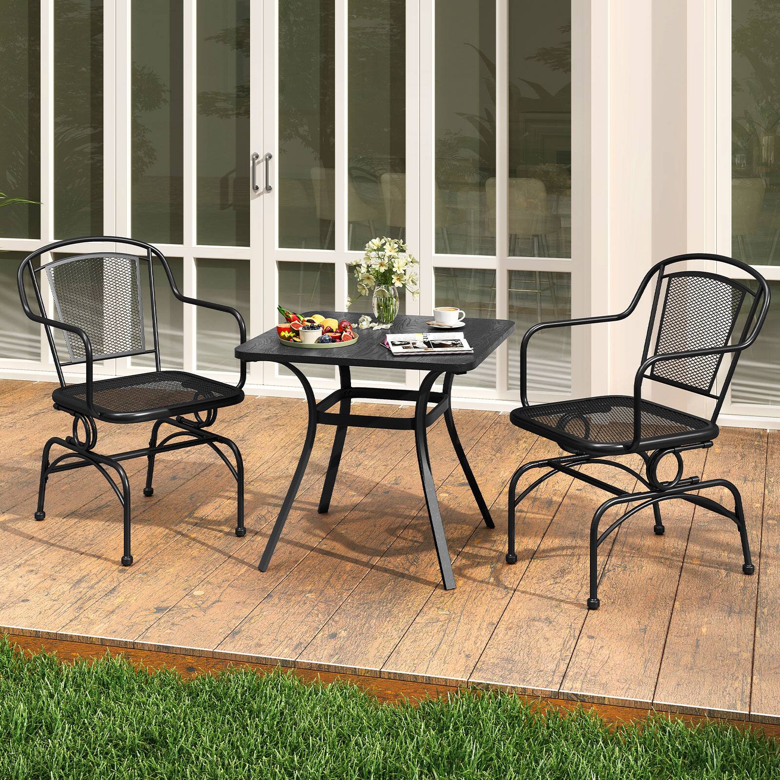 Alt View 3. Gymax - Gymax Patio Rocking Chairs Set of 2 w/ Metal Mesh Backrest & Seat Armrests Gentle - Black.