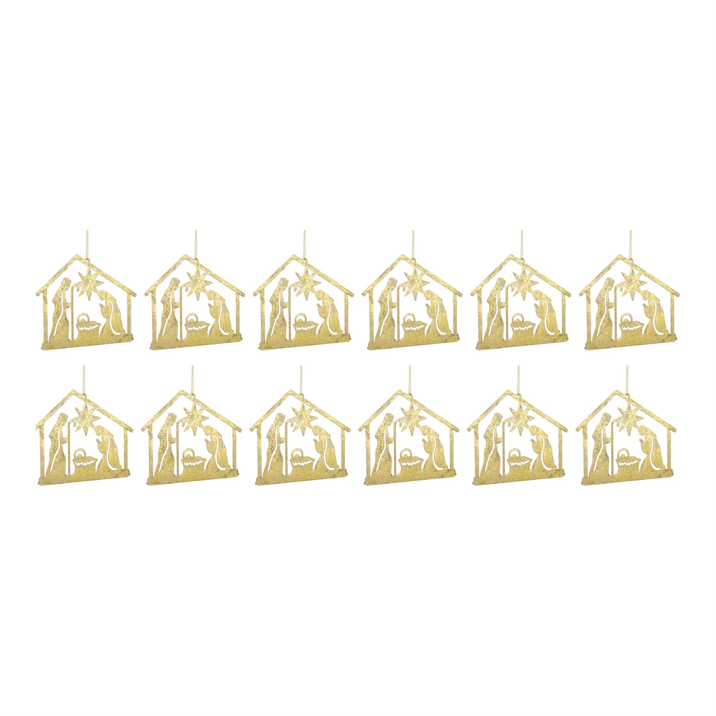 Alt View 1. BreeBe - Metal Holy Family Cut Out Ornament (Set of 12) - Gold.