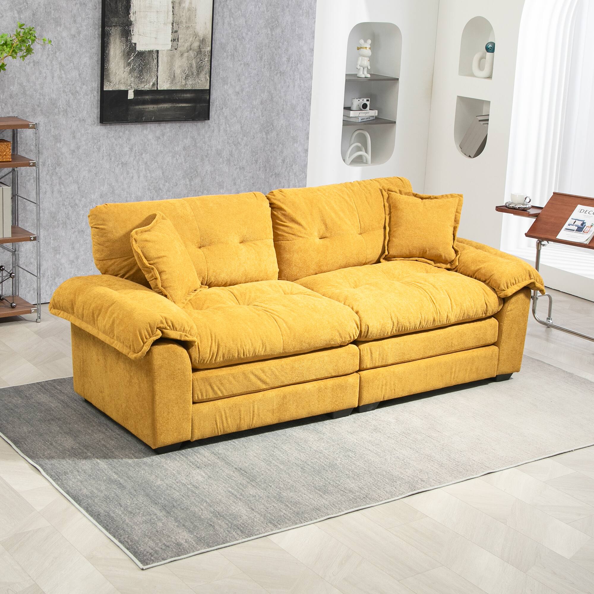 Left. Tiramisubest - 84"Chenille Sofa,Loveseat Deep Seat Sofa Couch with Pillows & Memory Foam for Living Room,Apartment,Office Lounge-Yellow - Yellow.