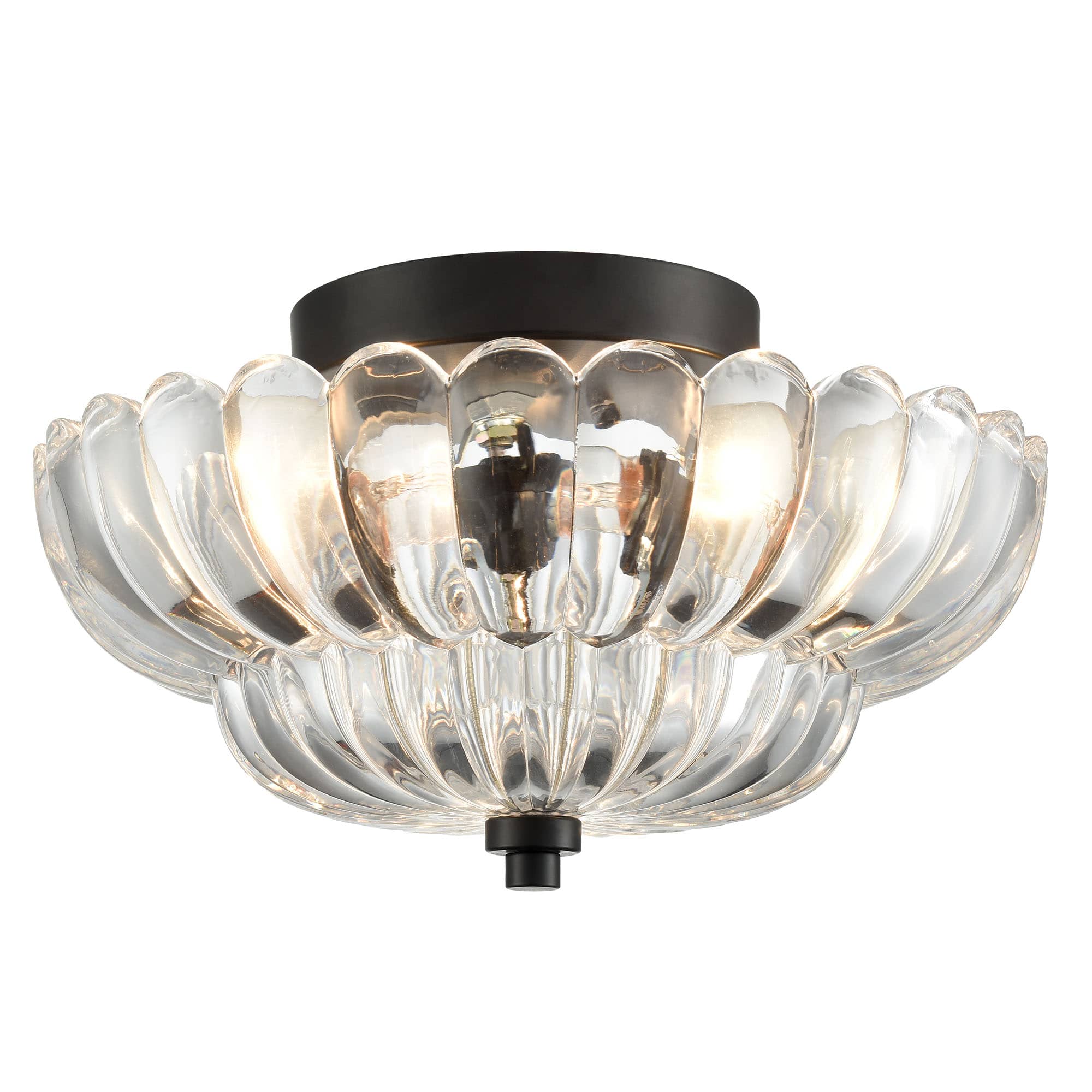 MOOSE - 3-light Modern Metal with Scalloped Clear Glass Semi Flush Mount Ceiling Light for Living Room - Black