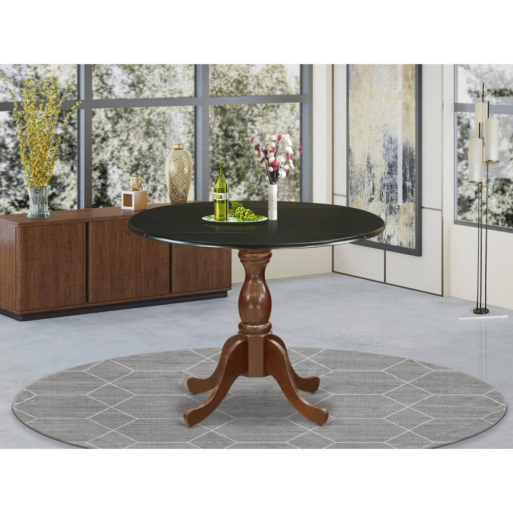 Angle. East West Furniture - East West Furniture Kitchen Table with Drop Leaves - Black Table Top and Mahogany Pedestal Leg Finish - Multi-Color.
