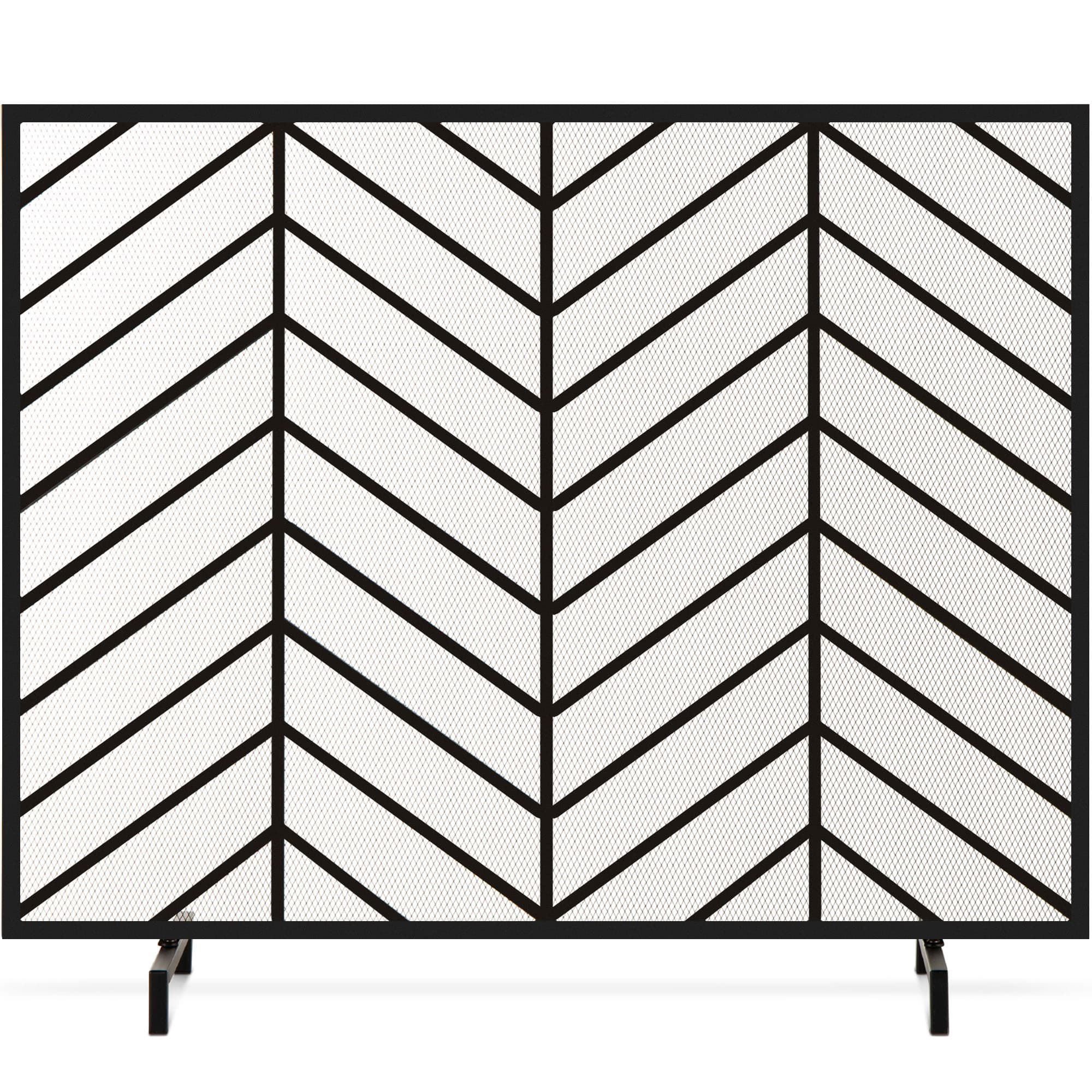 Best Choice Products - 38x31in Single Panel Handcrafted Iron Chevron Fireplace Screen w/ Distressed Finish - Satin Black price history on PriceWatchPro