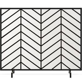 Best Choice Products - 38x31in Single Panel Handcrafted Iron Chevron Fireplace Screen w/ Distressed Finish - Satin Black