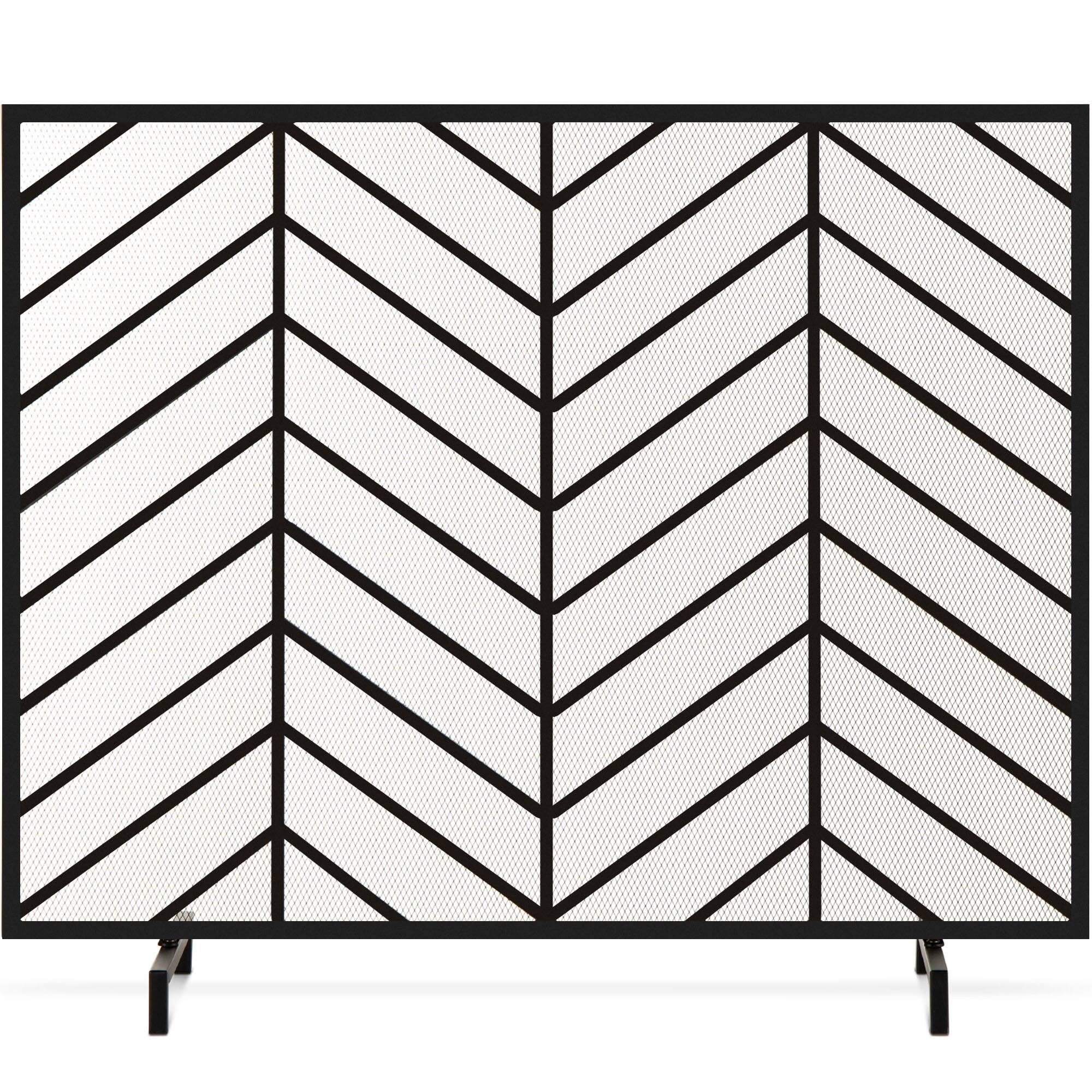 Front. Best Choice Products - Best Choice Products 38x31in Single Panel Handcrafted Iron Chevron Fireplace Screen w/ Distressed Finish - Satin Black - Satin Black.