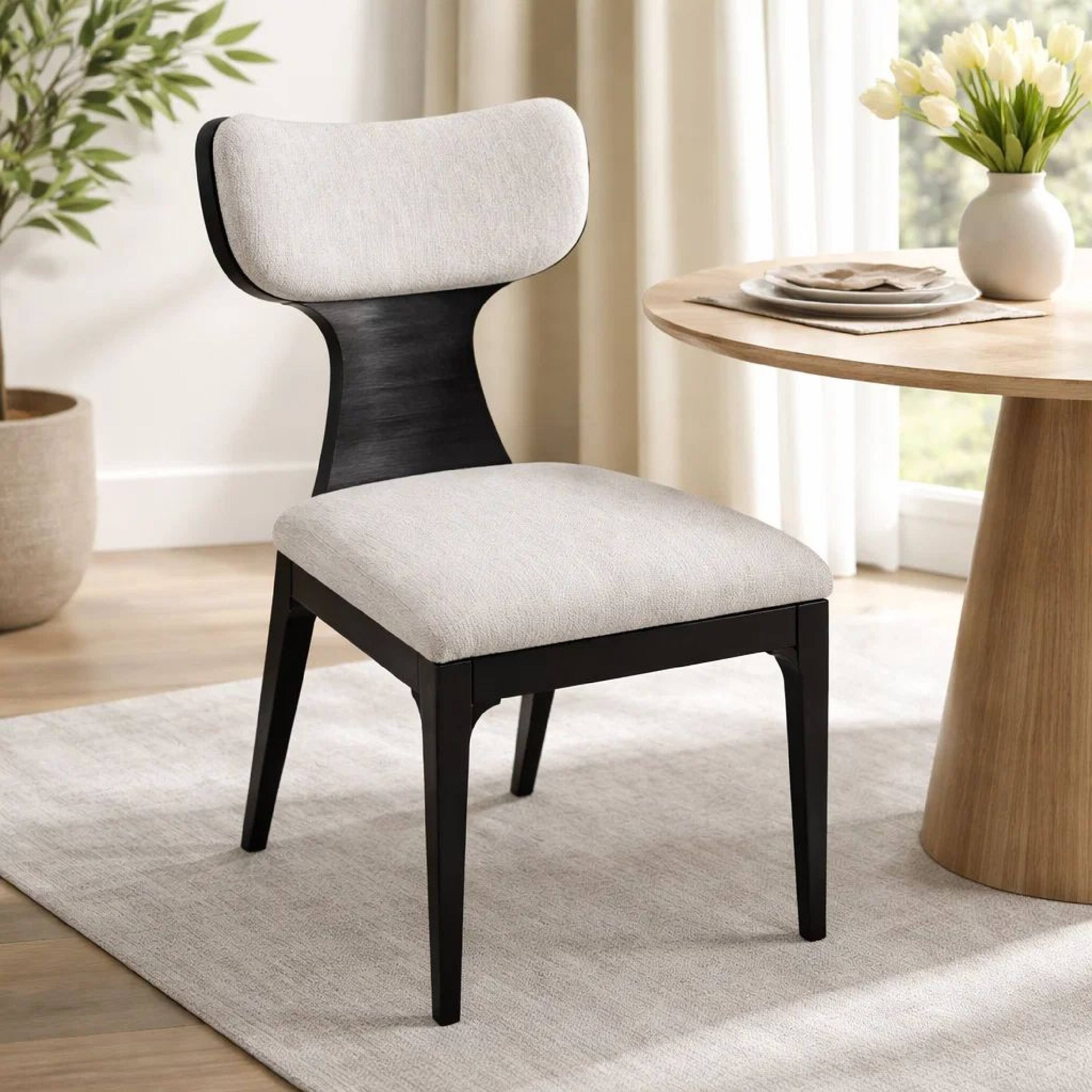 Alt View 6. Manhattan Lane - Kiri Dining Side Chair Set of 2, White Chenille Seat, Black Wood Legs - White, Black.