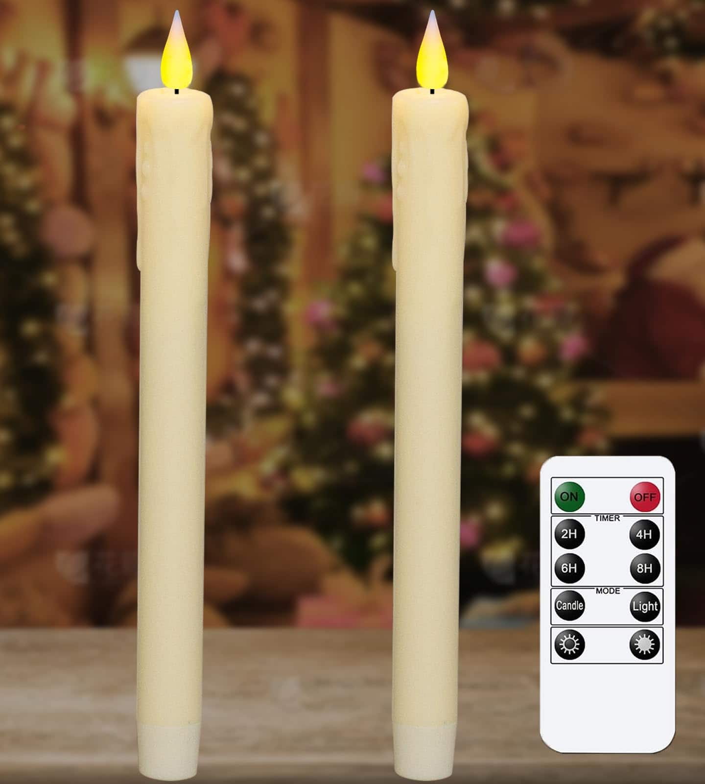 Fabibe - Upgraded Real Wax Short Led Taper Candles With Remote 6 Candlesticks Operated 3d Flickering - 6" Realistic Candle S - B-Ivory-2PC