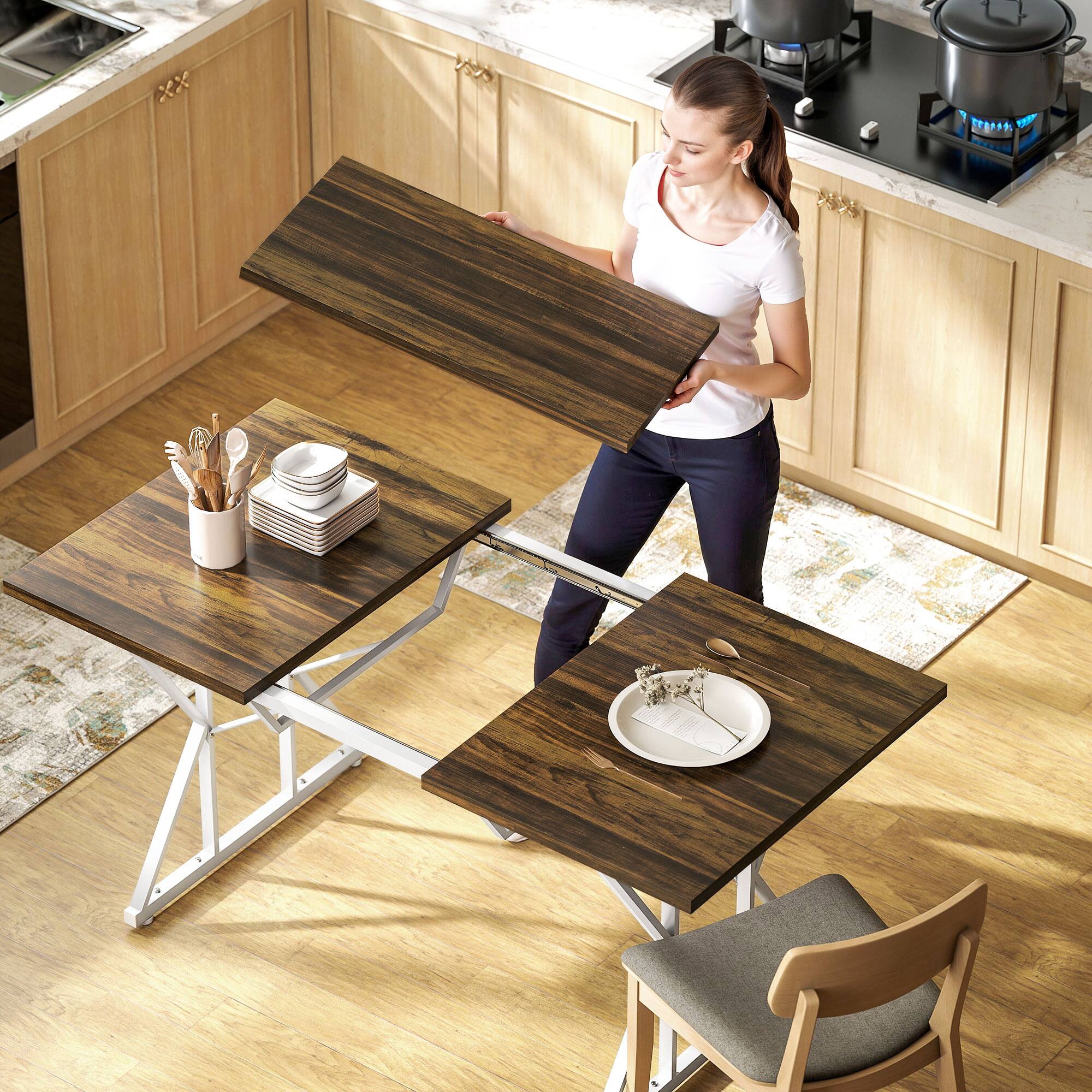 Alt View 7. Homcom - Extendable Dining Table for 4-6 - Distressed Brown.