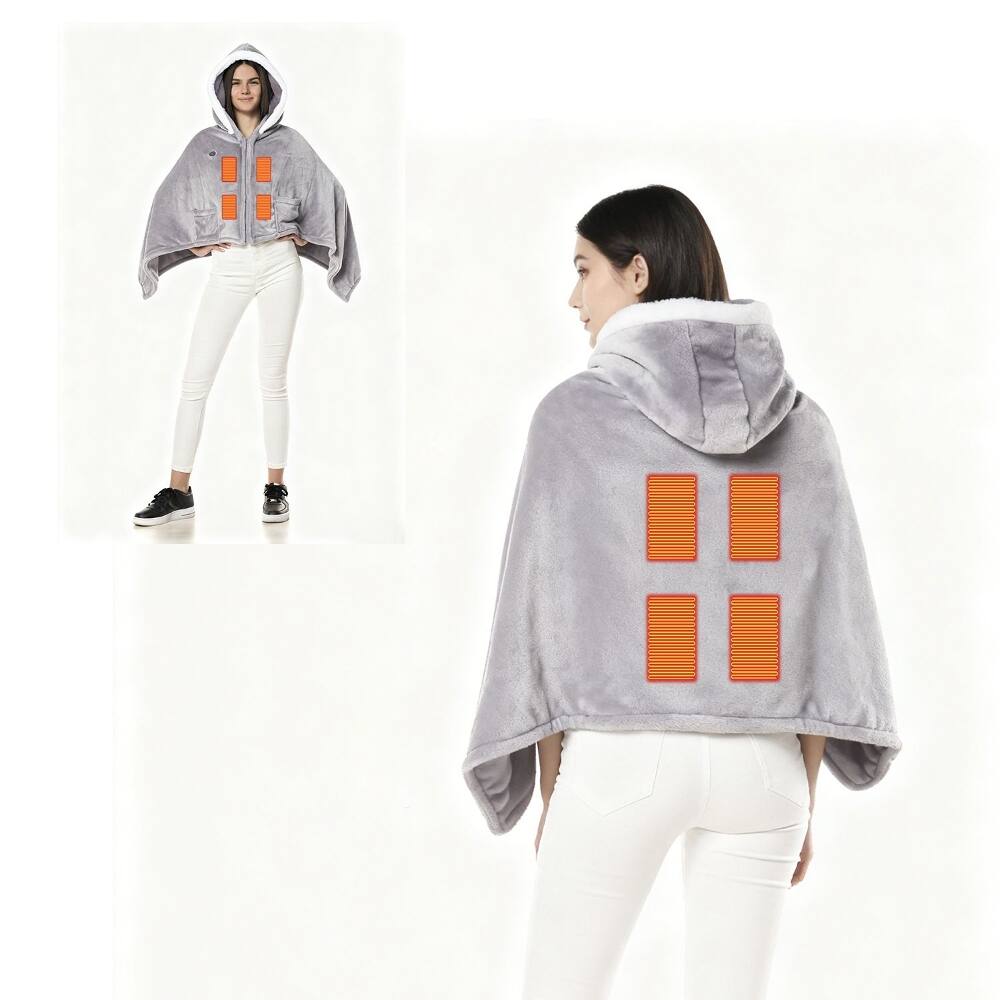 Left. Loheer - Loheer Wearable Heated Throw Blanket Portable Electric Heating Hoodie Three Heating Levels - Grey.