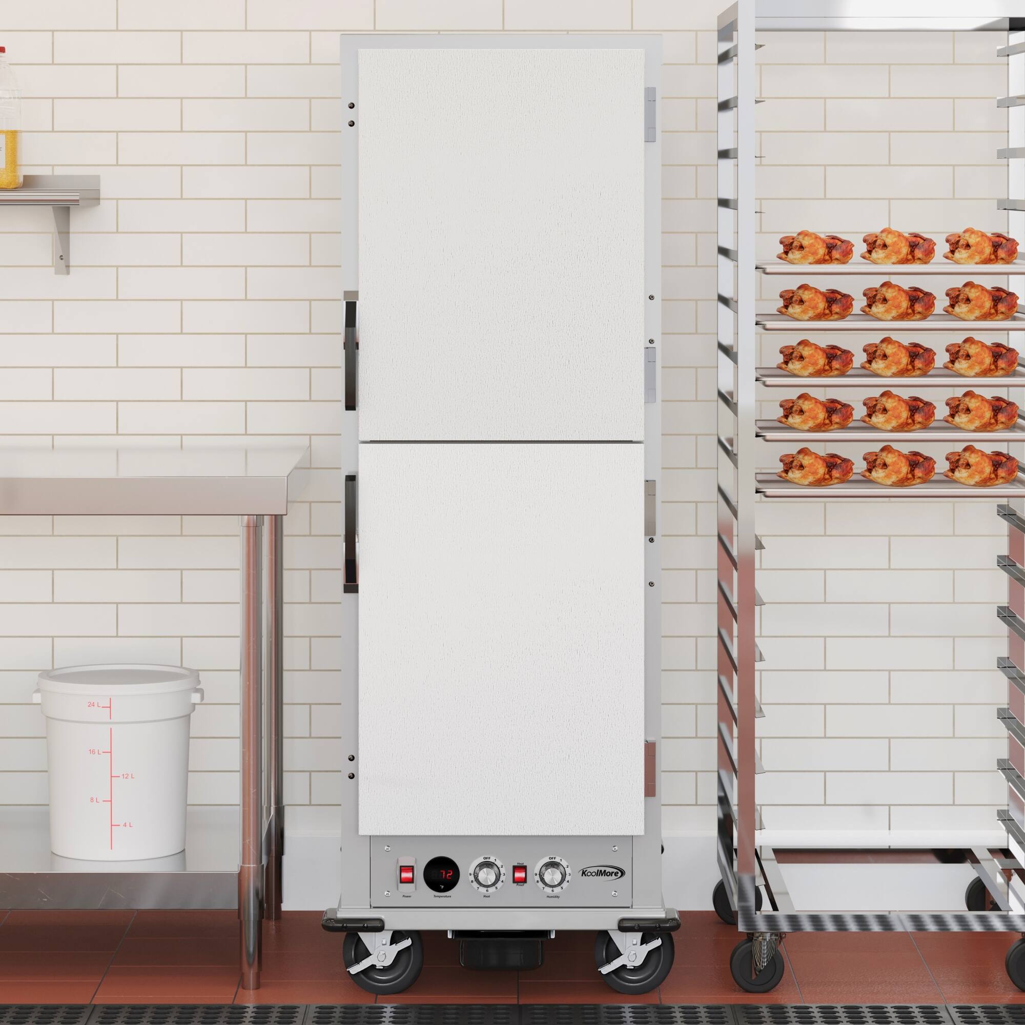 Back. Koolmore - 33 in. Commercial Insulated Heated Holding/Proofing Cabinet with Wire Racks and Solid Dutch Doors with 16-Pan Capacity - Silver.