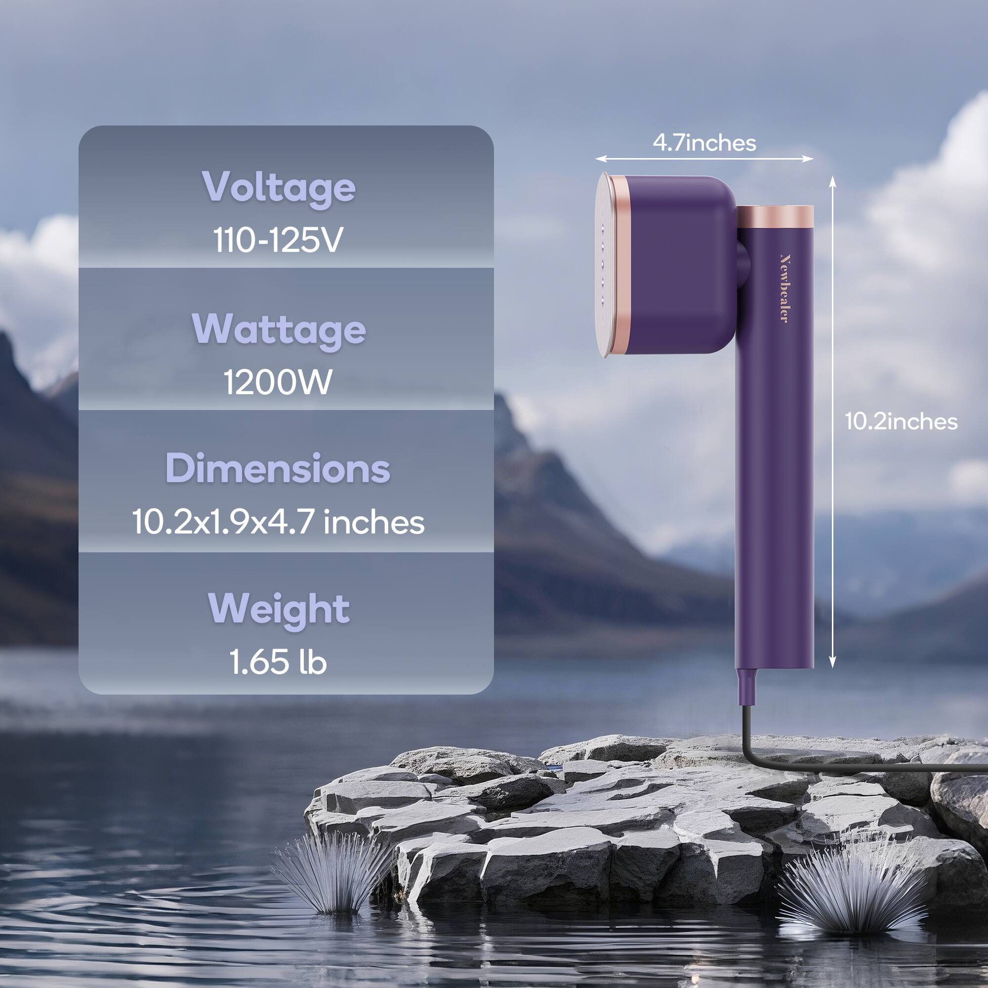 Voltage: 110-125V  
Wattage: 1200W  
Dimensions: 10.2x1.9x4.7 inches  
Weight: 1.65 lb