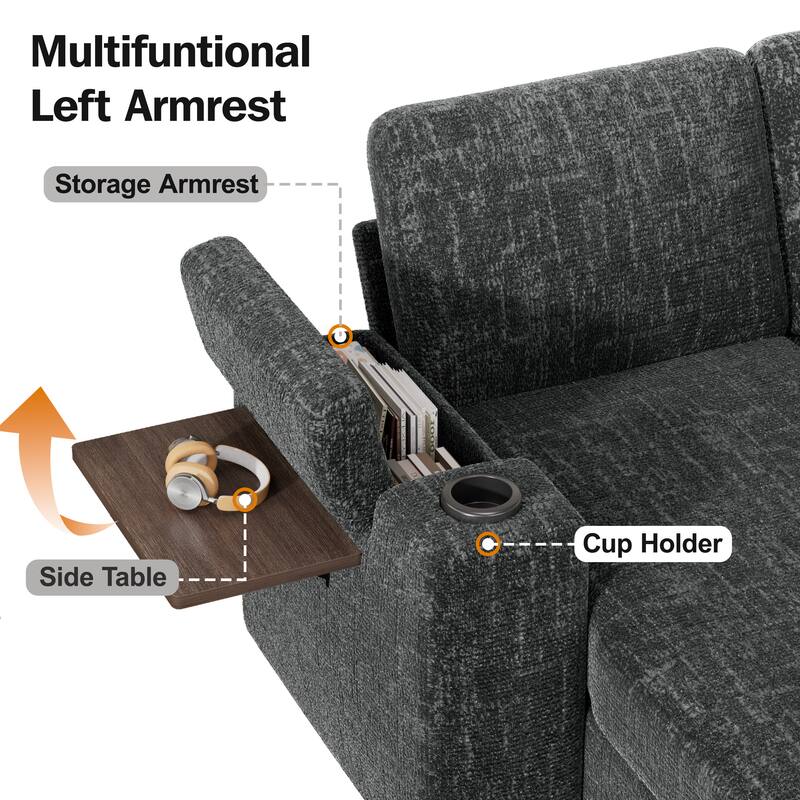 Multifunctional Left Armrest

- Storage Armrest
- Side Table
- Cup Holder