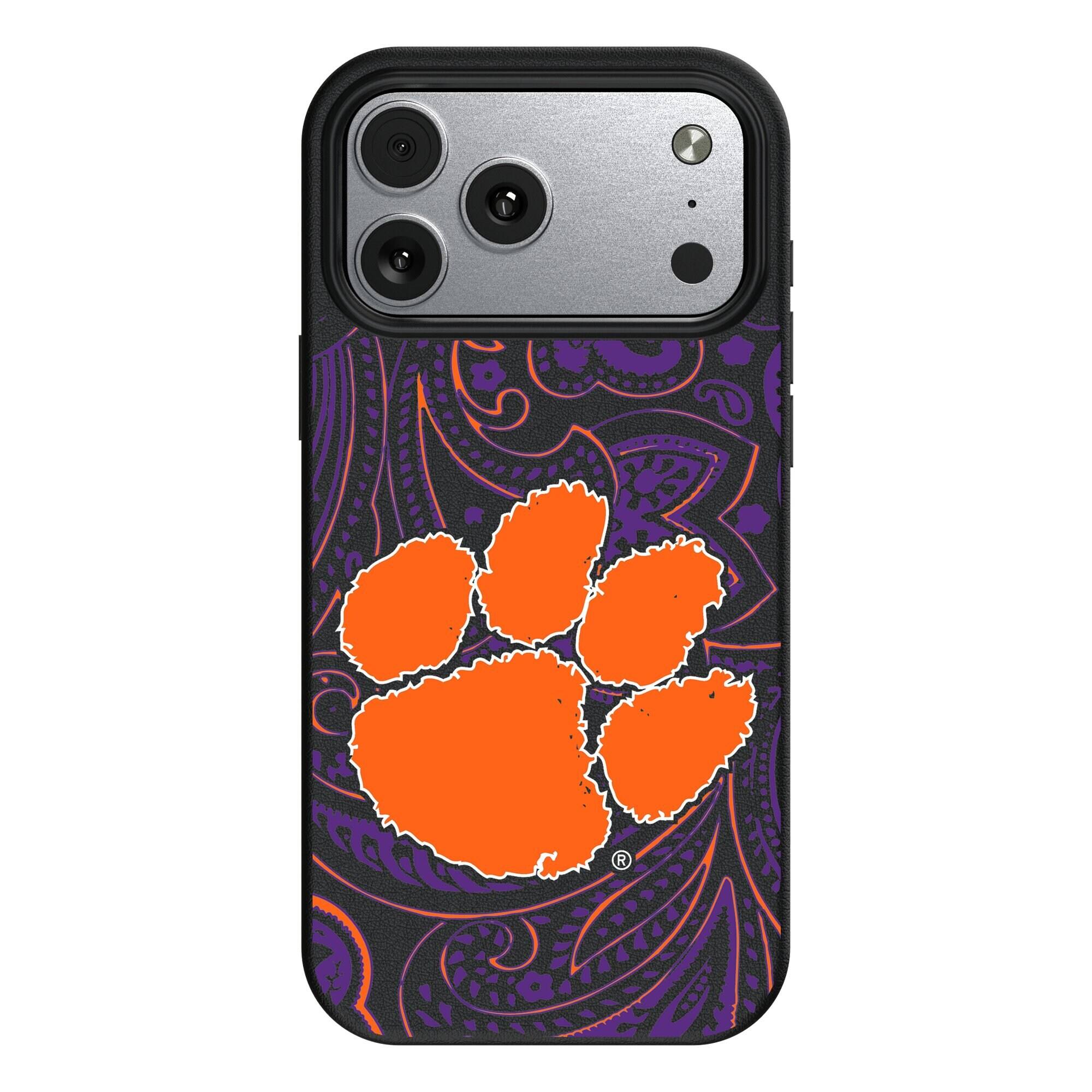 Front. Keyscaper - Clemson Tigers Paisley iPhone Magnetic Bump Case - 17 Pro Max - Black.