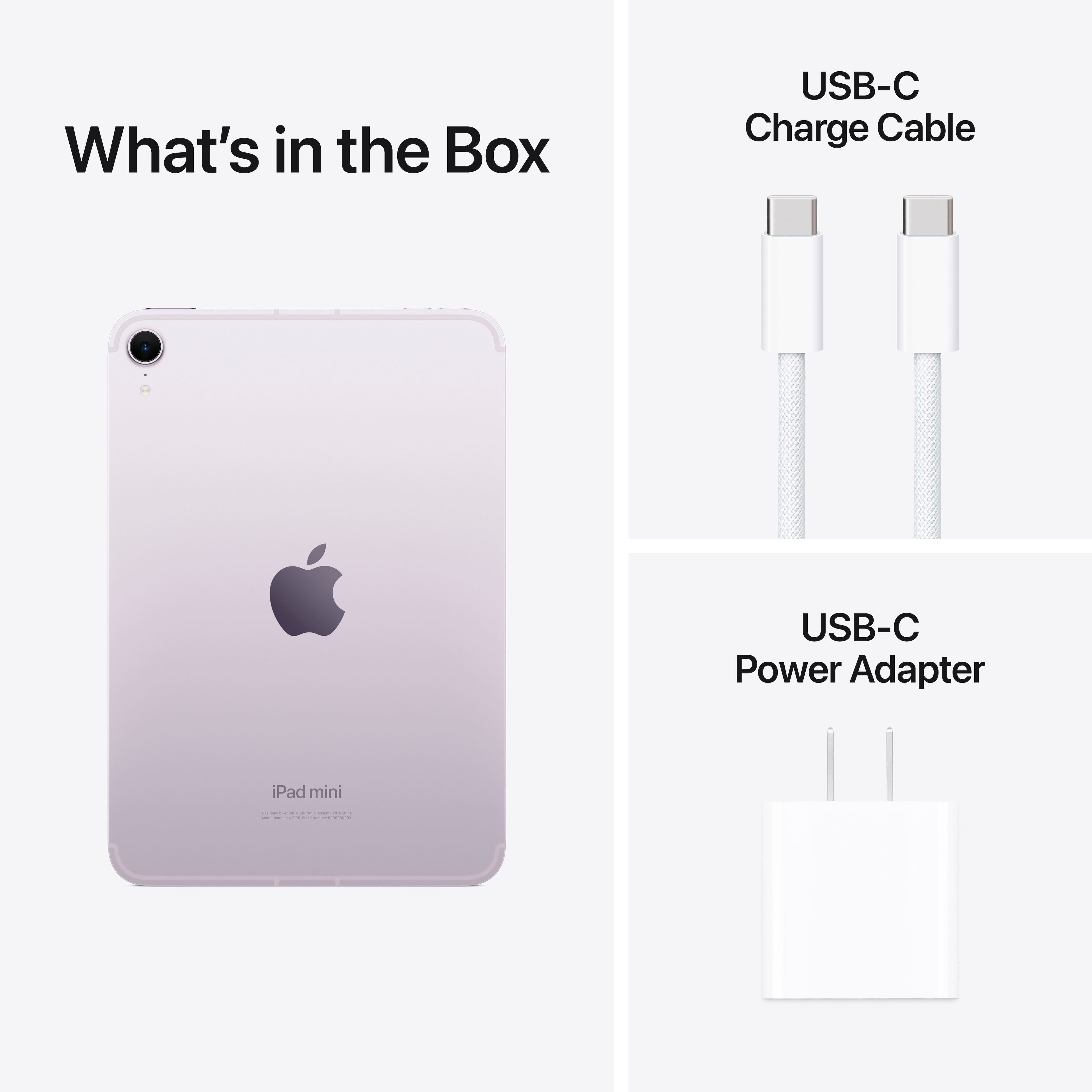 What's in the Box: USB-C Charge Cable, USB-C Power Adapter, iPad mini