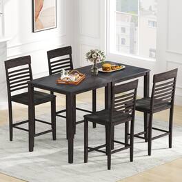 Gymax - 5 PCS Counter-Height Dining Table Set for 4 Square Kitchen Table & 4 Bar Chairs - Gray
