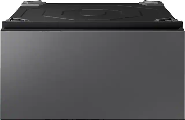 Front. Samsung - Bespoke AI All-in-One Washer/Dryer Laundry Pedestal with Storage Drawer - Dark Steel.