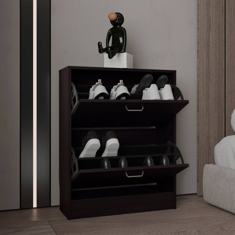 Alt View 1. Loheer - Loheer Two Door Shoe Cabinet with Adjustable Shelves, Modern Black Finish, Holds Twelve Pairs - Black.