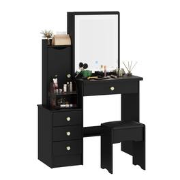 Famapy - LED Vanity Table Set: Organized Makeup Station with Smart Storage - Black