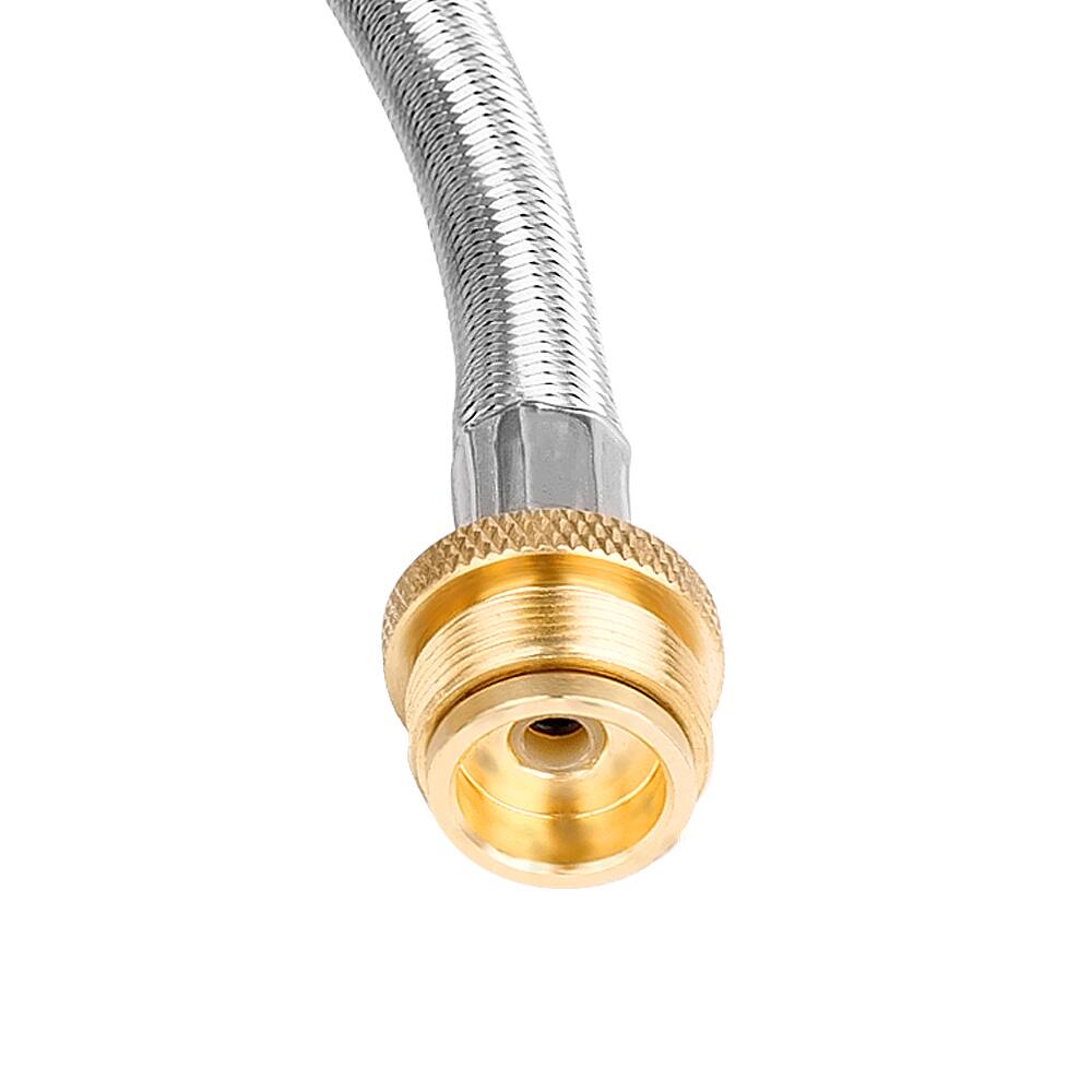 Angle. Empava - 5FT Propane Hose with Gauge – CSA Certified, Universal 1lb to 40lb Tank Adapter for Grills, Heaters & Camping - Stainless Steel.