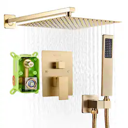 VEVOR - Shower Faucet Set, Rainfall Bathroom Shower System with 10-Inch Square Rain Shower Head and Handheld Spray - Brushed Gold