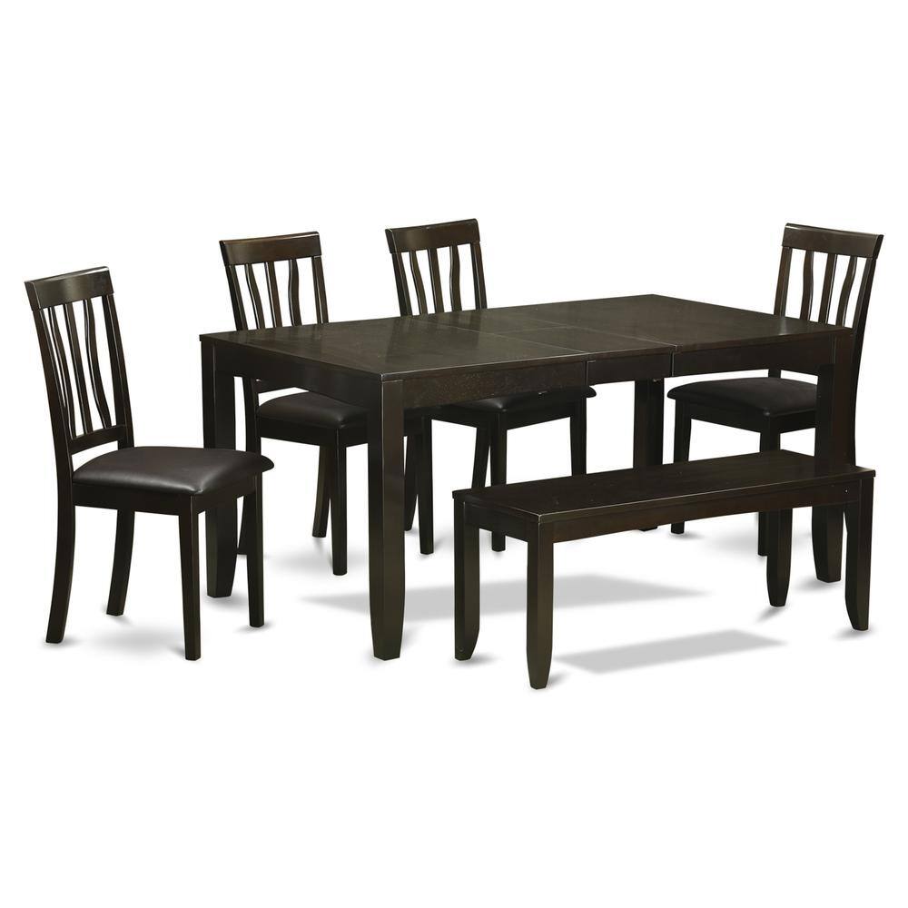 Front. East West Furniture - 6-Pc Kitchen Table with bench-Dining Table and 4 Dining Chairs and Bench - Cappuccino.