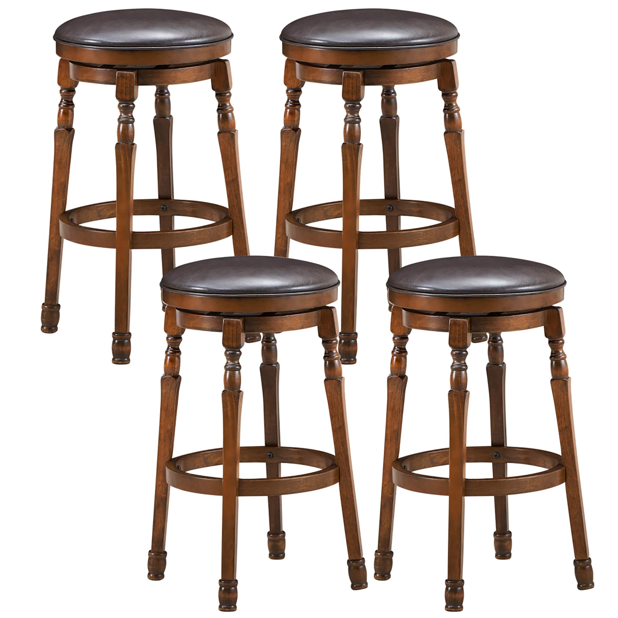 "Costway - Set of 4 29"" Swivel Bar Stool Leather Padded Dining Kitchen Pub Chair Backless - Walnut" price history on PriceWatchPro