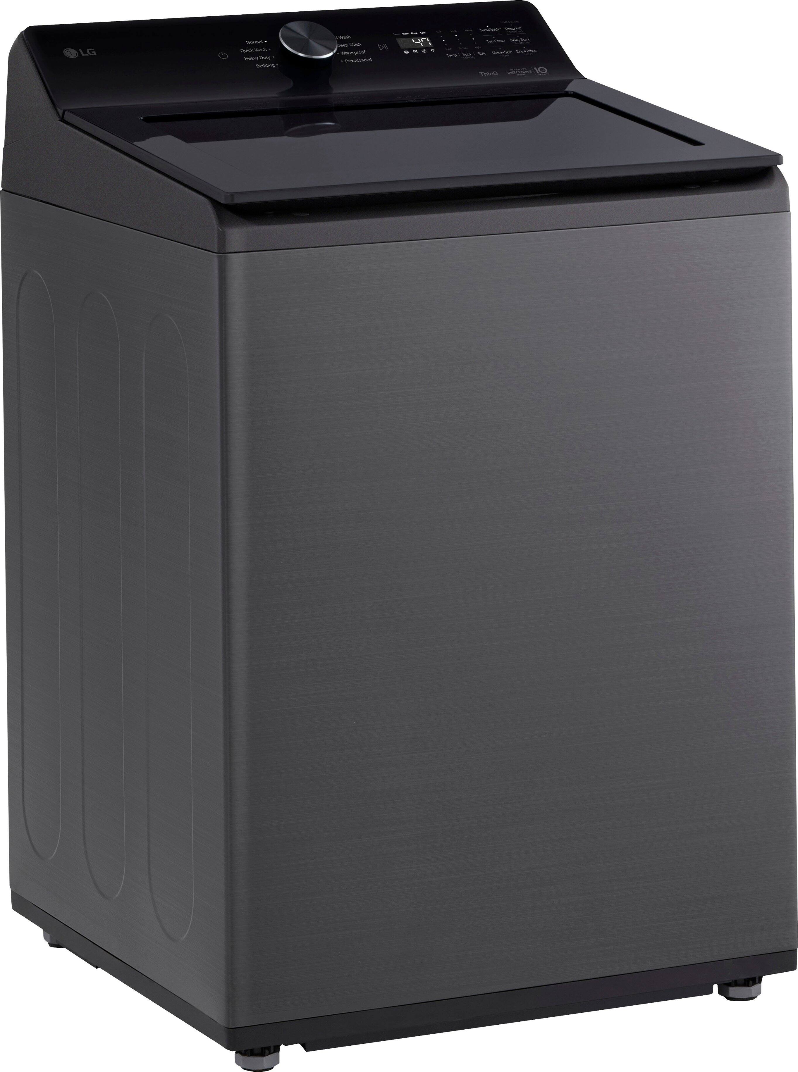 Angle. LG - 4.8 Cu. Ft. High-Efficiency Smart Top Load Washer with EasyUnload - Platinum Black.