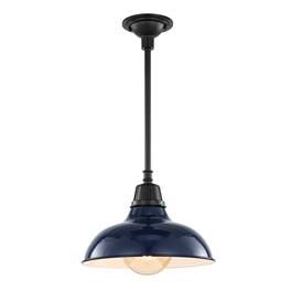 Jonathan Y - Jasper 12.25" 1-Light Farmhouse Industrial Indoor/Outdoor Iron LED Pendant, Navy - Navy/Black